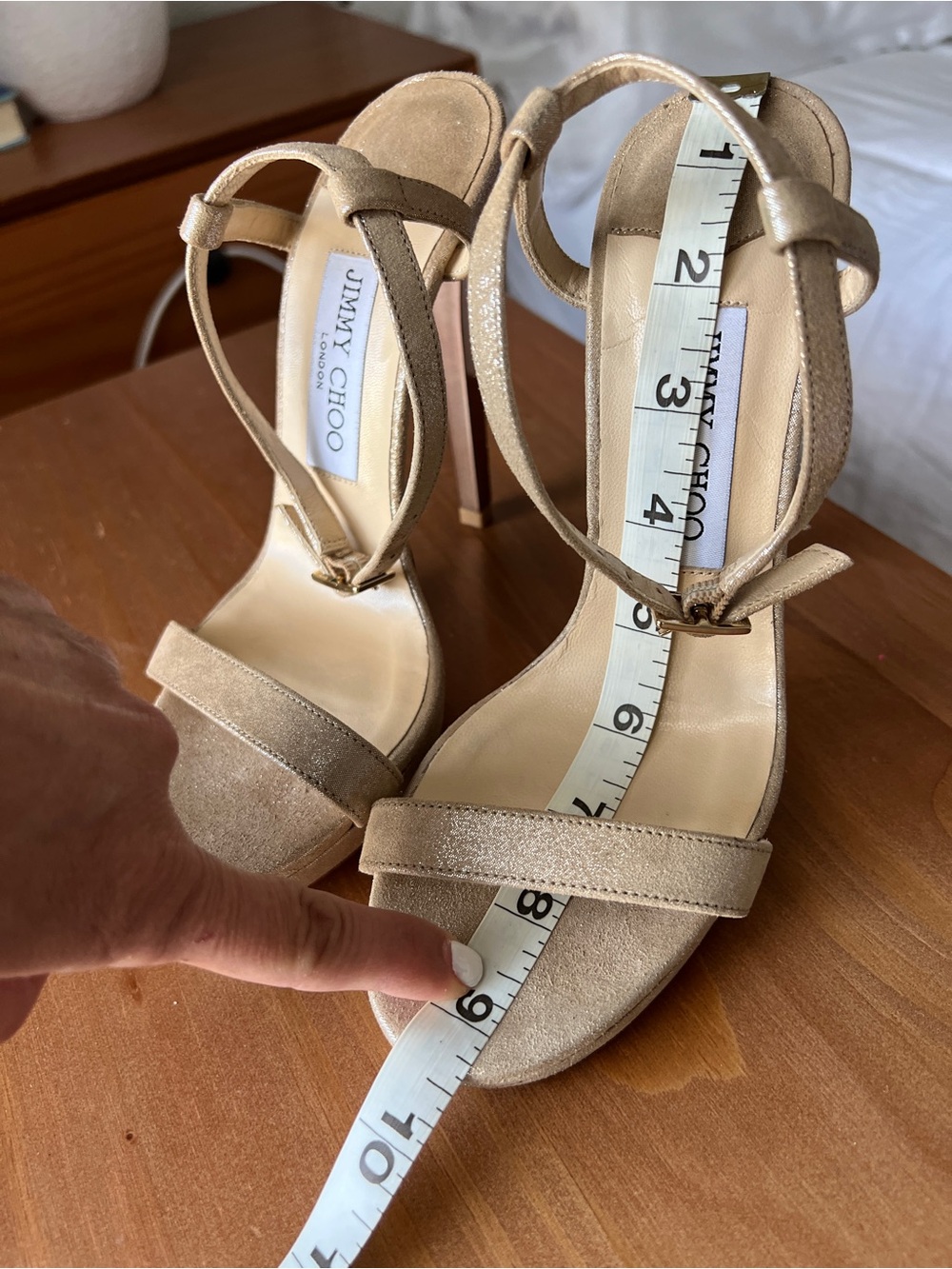 Jimmy Choo Champagne Gold Ankle-Strap High Heel Sandals - Picture 11 of 12